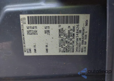 2010 Nissan Altima 2.5 S z USA, uszkodzony, nr VIN 1N4AL2AP3AN548426